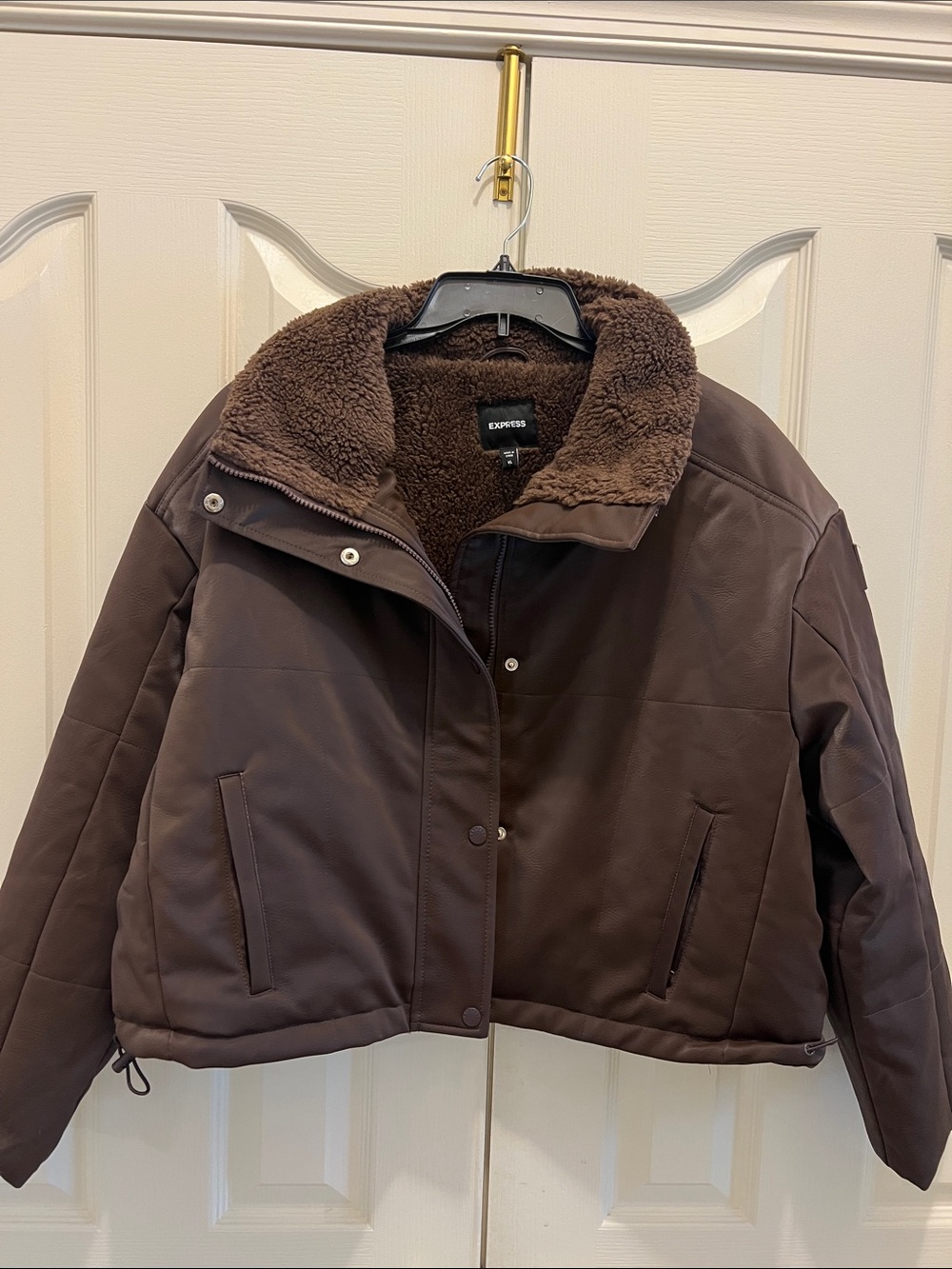Express women’s faux leather sueded pu sherpa brown jacket